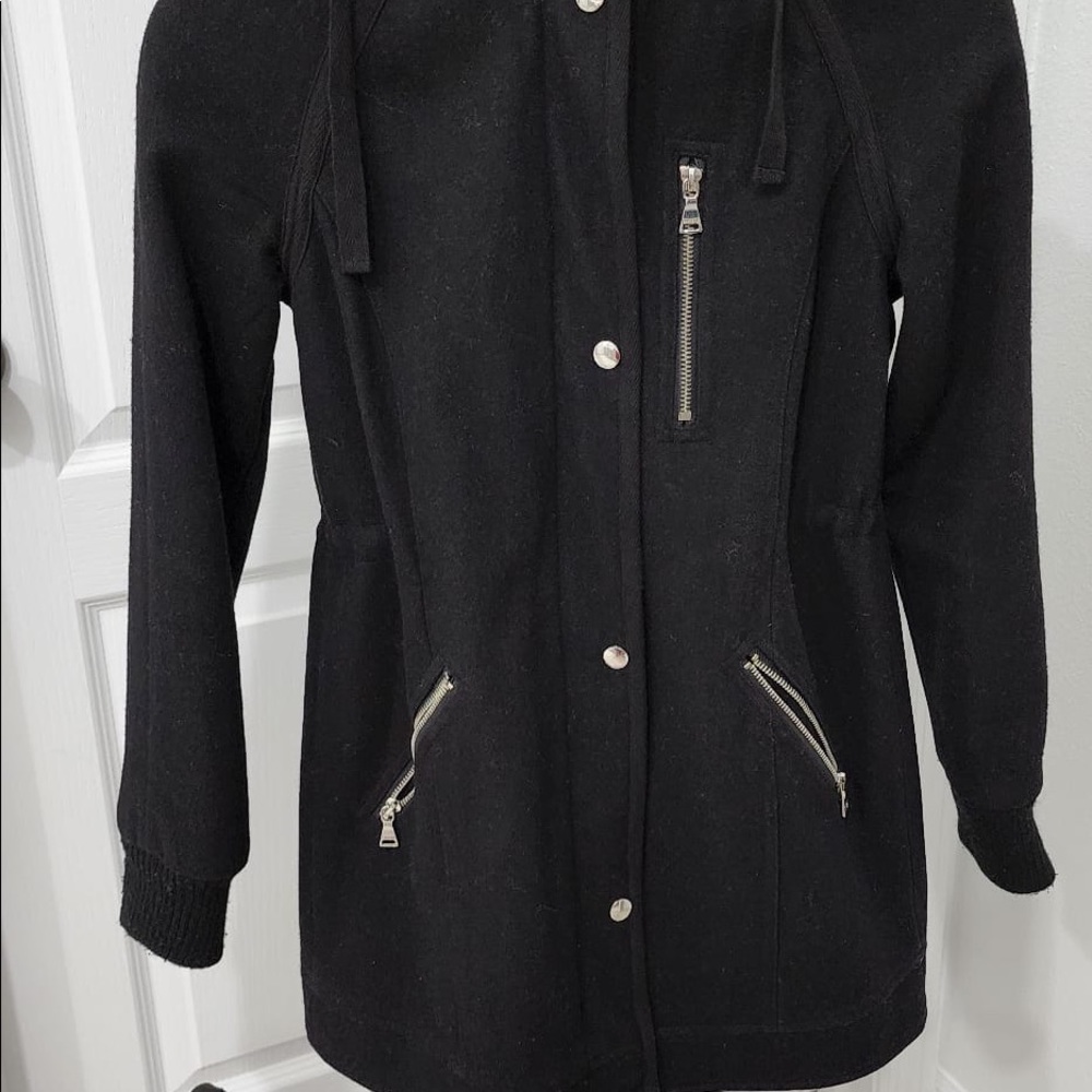 Express hooded faux wool women’s jacket.